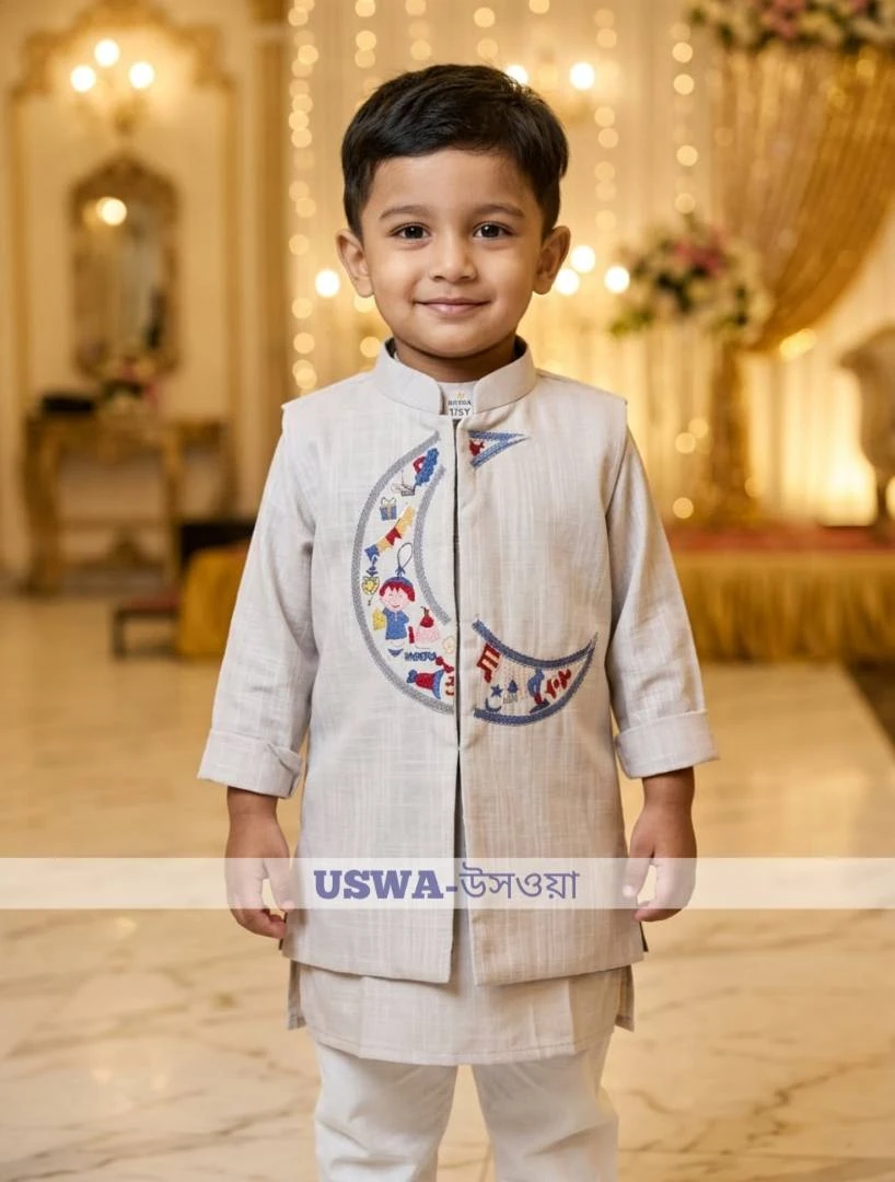 Party embroidery panjabi set - three piece panjabi / kurta/koti set for baby boys