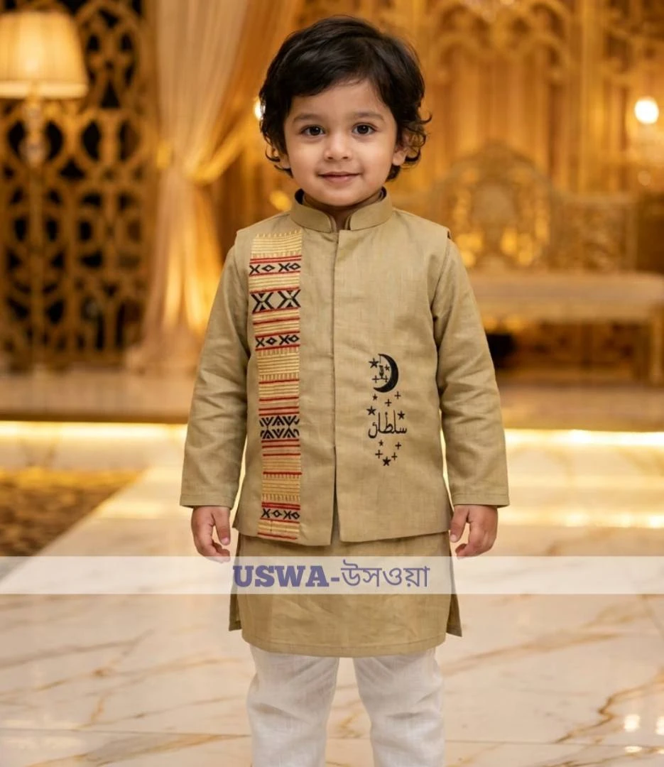 Party embroidery panjabi set - three piece panjabi / kurta/koti set for baby boys